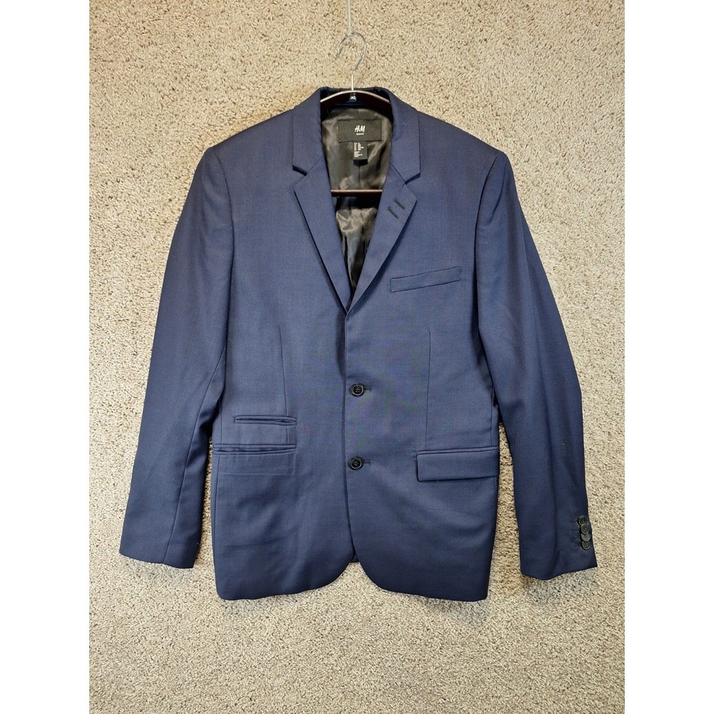 H&M Blazer Jacket Mens 38R Blue Slim Fit Long Sleeve Notch Lapel Single Breasted